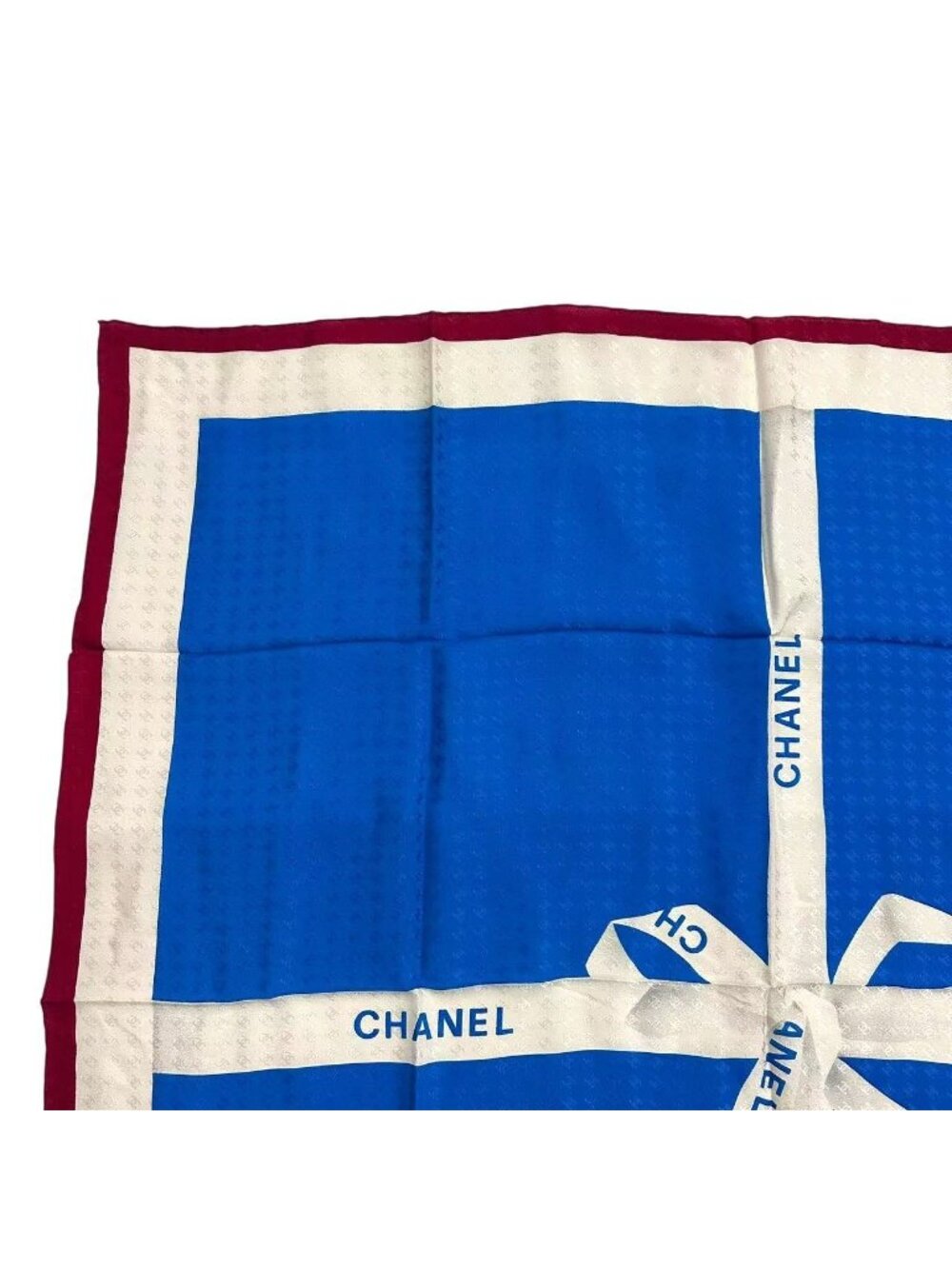 Chanel Ribbon Pattern Silk Scarf Blue - Picture 2 of 8